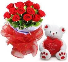 12 Red Roses and Small Teddy Bear 12 Red Roses and Small Teddy Bear